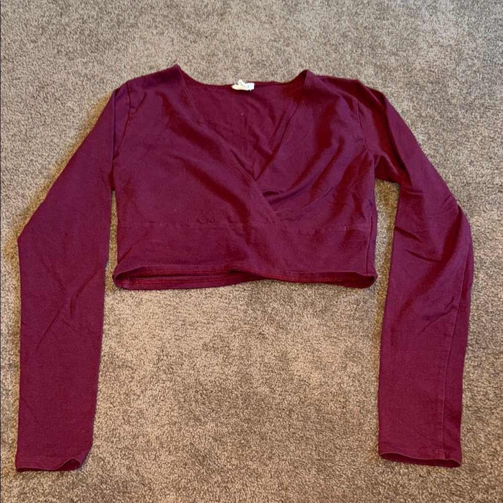 Elegant Burgundy Long Sleeve Crop Top